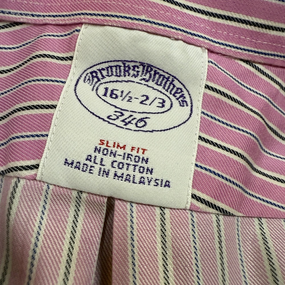 Brooks Brothers Mens Long Sleeve Dress Shirts Pink Stripe + White 16 1/2-2/3 - Picture 13 of 16